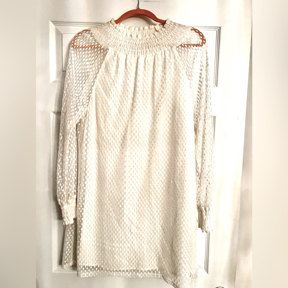 Anthropologie Ella Moss cream sheer sleeve puffy Smock dress. Sz Small.